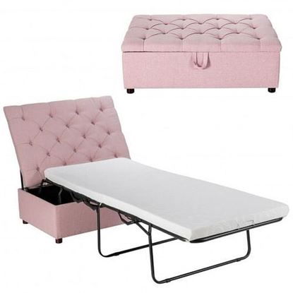 Picture of Folding Ottoman Sleeper Bed with Mattress for Guest Bed and Office Nap-Pink - Color: Pink