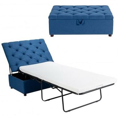 Picture of Folding Ottoman Sleeper Bed with Mattress for Guest Bed and Office Nap-Blue - Color: Blue