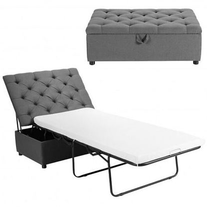 Picture of Folding Ottoman Sleeper Bed with Mattress for Guest Bed and Office Nap-Gray - Color: Gray