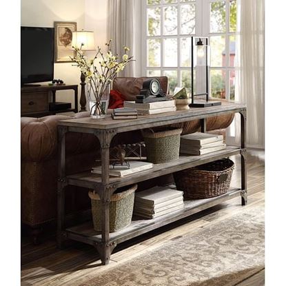 Picture of 60" Rustic Weathered Oak Console Storage Table