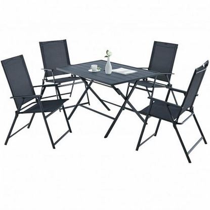 Picture of 5 Piece Patio Dining Furniture Set with 4 Armchairs and 1 Dining Table-Gray