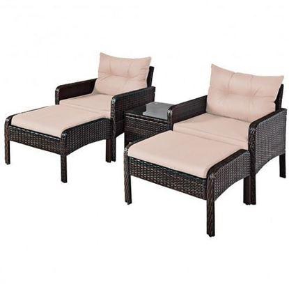 Image de 5 Pcs Patio Rattan Wicker Sofa Furniture Set  - Color: Beige