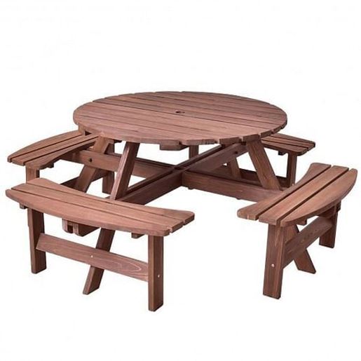 Picture of Patio 8 Seat Wood Picnic Dining Seat Bench Set