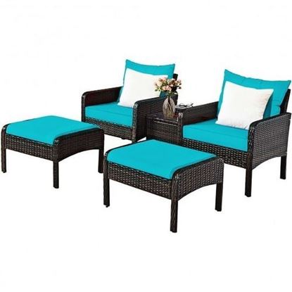 Picture of 5 Pcs Patio Rattan Furniture Set Sofa - Color: Turquoise