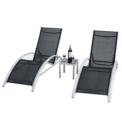 Picture of 3 Piece Complete Black Outdoor Patio Pool Lounger Set