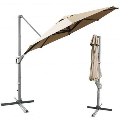 Picture of 11ft Patio Offset Umbrella with 360?Â° Rotation and Tilt System-Coffee - Color: Coffee