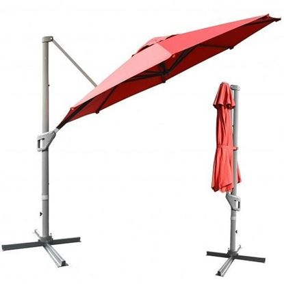 Picture of 11ft Patio Offset Umbrella with 360?Â° Rotation and Tilt System-Wine - Color: Wine