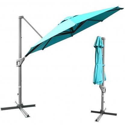 图片 11ft Patio Offset Umbrella with 360?Â° Rotation and Tilt System-Turquoise