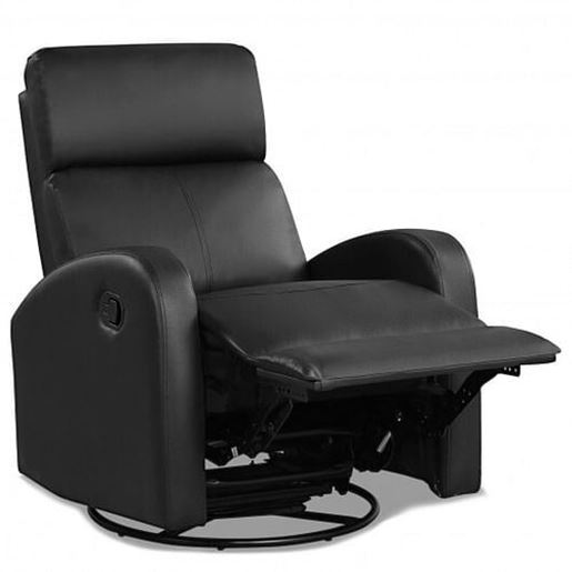 Picture of Recliner Chair Swivel Rocker Manual Single Sofa Lounger with Footrest-Black - Color: Black