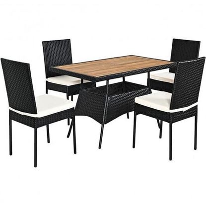 Picture of 5 Pieces Patio Rattan Dining Set Table with Wooden Top