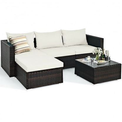 Picture of 5 Pieces Patio Rattan Furniture Set with Coffee Table-Off White - Color: Off White