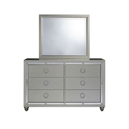 Picture of Silver Champagne Tone Dresser with Mirror Trim Accent  6 Drawers