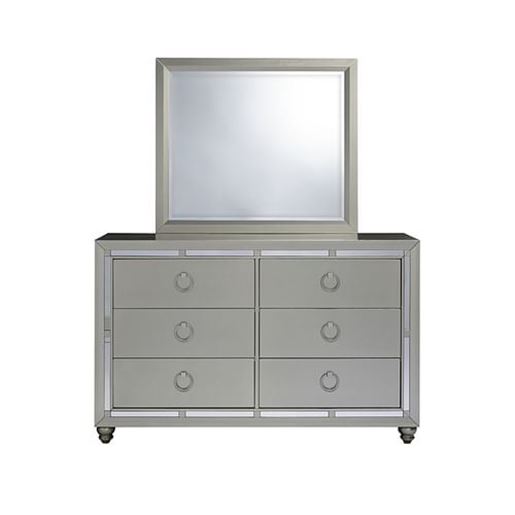 Picture of Silver Champagne Tone Dresser with Mirror Trim Accent  6 Drawers