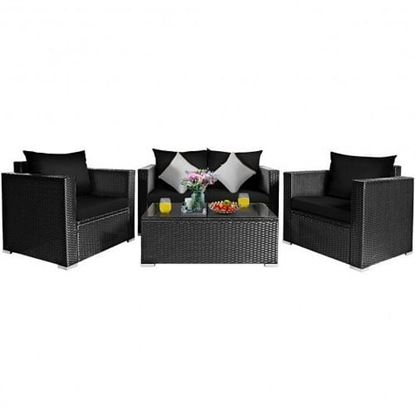 Image de 4 Pcs Patio Rattan Cushioned Furniture Set-Black - Color: Black