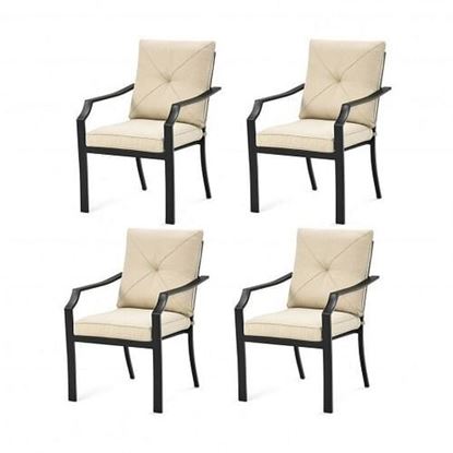 Picture of 4 Pieces Outdoor Dining Chairs with Removable Cushions and Rustproof Steel Frame-Beige - Color: Beige