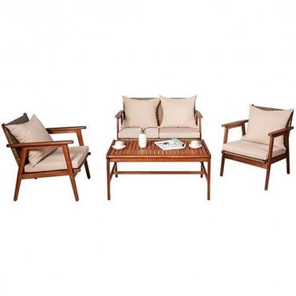 Picture of 4 Piece  Acacia Wood Patio Rattan Furniture Set