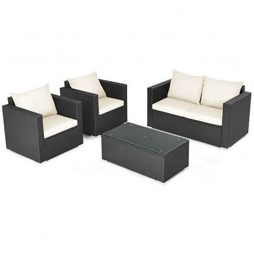 Picture of 4Pcs Patio Rattan Cushioned Furniture Set-White - Color: White