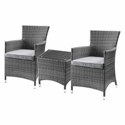 Picture of Updated Modern 3 Piece Gray Highback Wicker Patio Set
