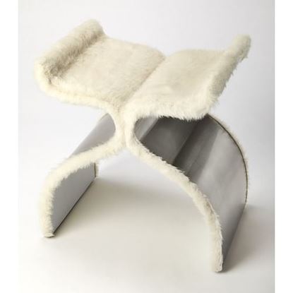 Picture of Far Out Ivory and Chrome Faux Fur Stool