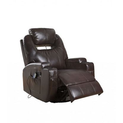 Picture of 34" X 37" X 41" Brown Bonded Leather Match Swivel Rocker Recliner With Massage