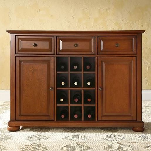 Picture of Cherry Wood Dining Room Storage Buffet Cabinet Sideboard with Wine Holder