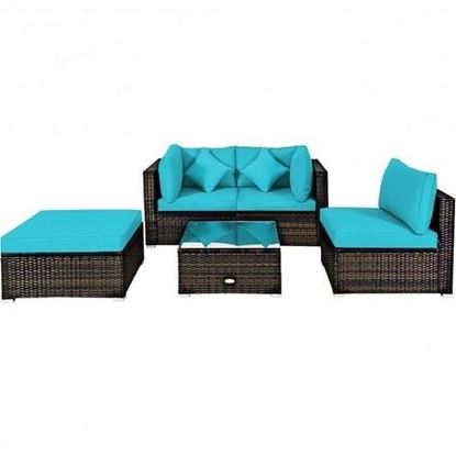 Picture of 5 Pieces Outdoor Patio Rattan Furniture Set With Cushions-Beige