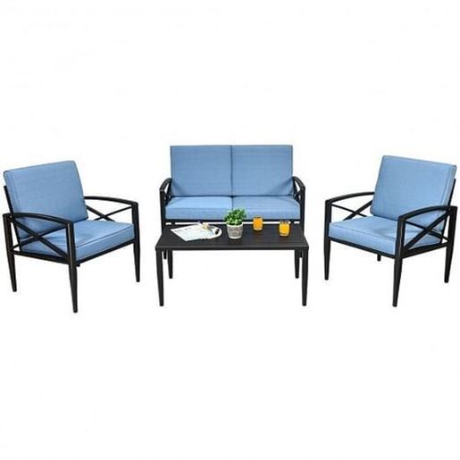 Foto de 4 Pieces Patio Furniture Set Aluminum Frame Cushioned Sofa
