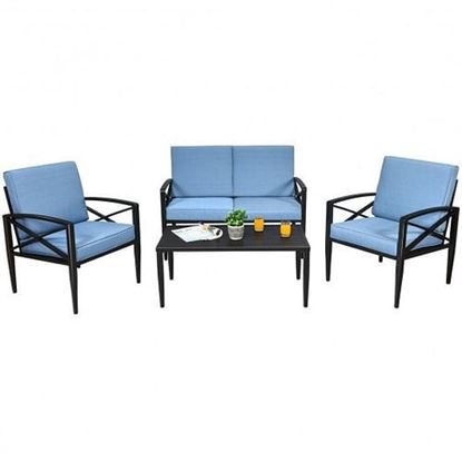 Picture of 4 Pieces Patio Furniture Set Aluminum Frame Cushioned Sofa