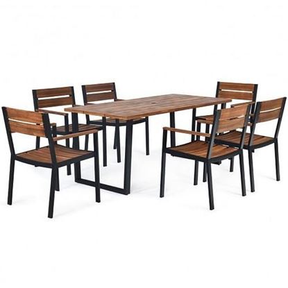 Picture of 7 Pieces Outdoor Patio Dining Table Set with Hole