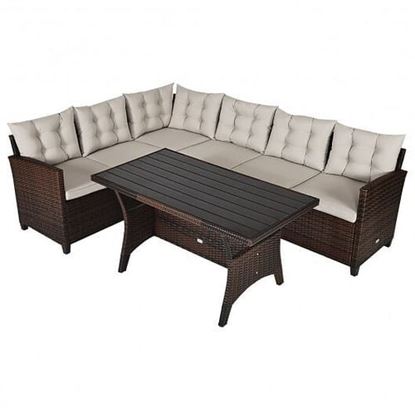 Picture of 3 Pieces Rattan Sofa Set with Cushions for Patio  Garden  Lawn