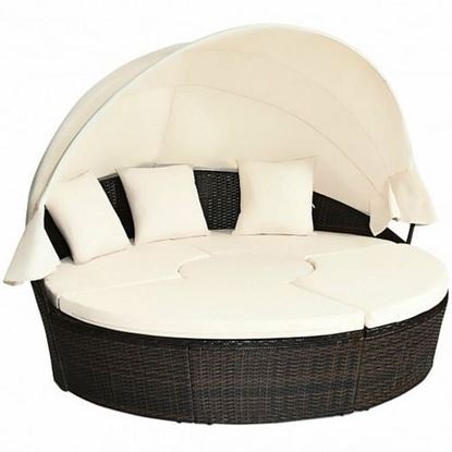 Picture of Patio Round Daybed Rattan Furniture Sets with Canopy