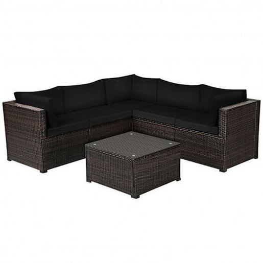 Picture of 6 Pieces Patio Furniture Sofa Set with Cushions for Outdoor-Black - Color: Black