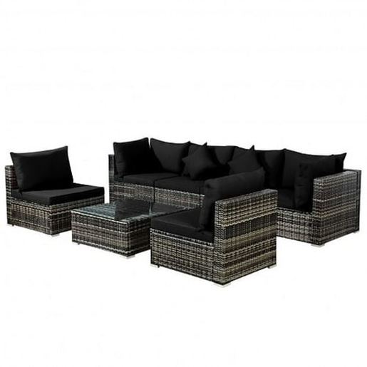 Picture of 7 Pieces Patio Rattan Furniture Set Sectional Sofa Garden Cushion-Black