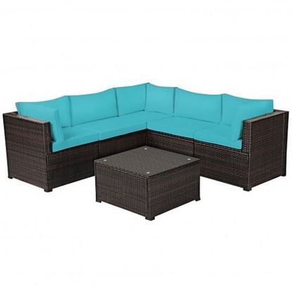 Picture of 6 Pieces Patio Furniture Sofa Set with Cushions for Outdoor-Turquoise - Color: Turquoise