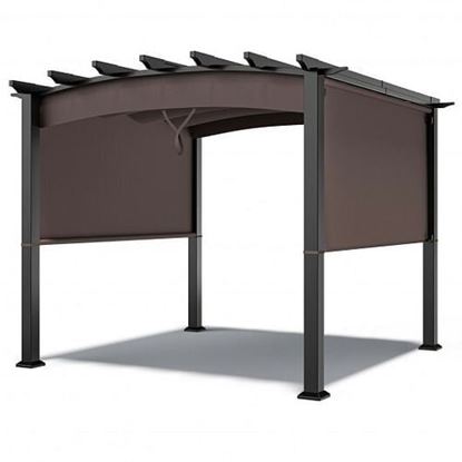 Picture of 10 x 10ft Patio Pergola Gazebo Sun Shade Shelter with Retractable Canopy-Coffee