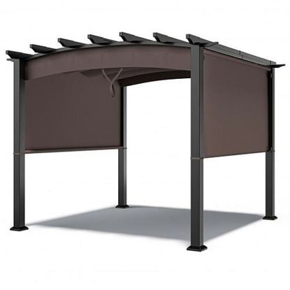 图片 10 x 10ft Patio Pergola Gazebo Sun Shade Shelter with Retractable Canopy-Coffee - Color: Coffee