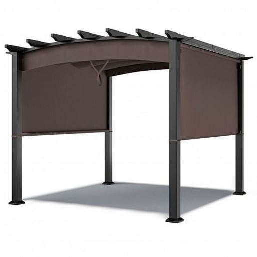 Image sur 10 x 10ft Patio Pergola Gazebo Sun Shade Shelter with Retractable Canopy-Coffee - Color: Coffee