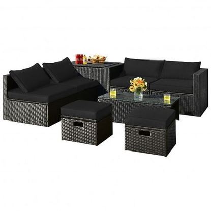 Picture of 8 Pieces Patio Rattan Storage Table Furniture Set-Black - Color: Black