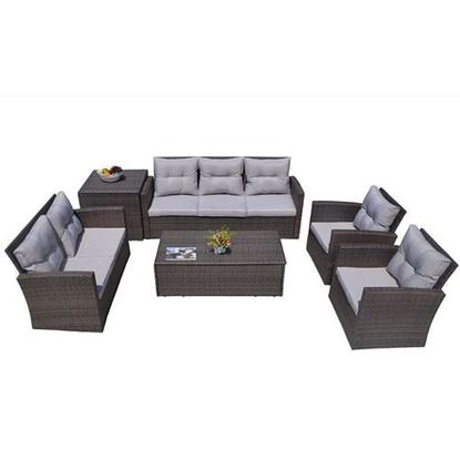 Picture of 118.56" X 31.59" X 14.82" Brown 6-Piece Patio Conversation Set with Cushions and Storage Boxs