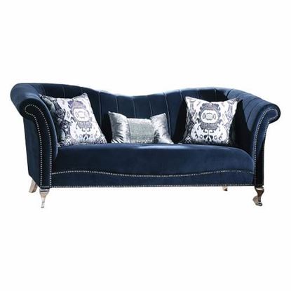 图片 37" X 89" X 39" Blue Velvet Upholstery Acrylic Leg Sofa w3 Pillows