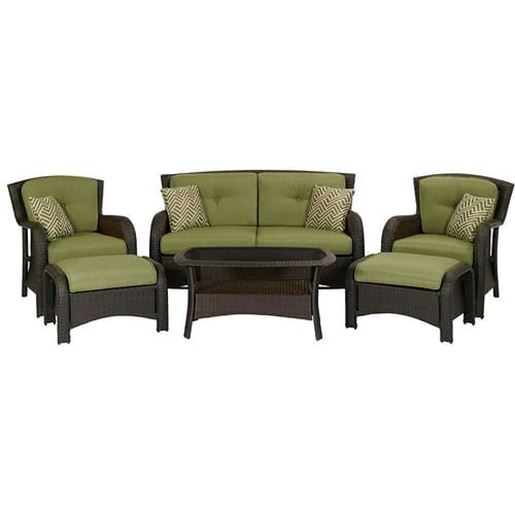 Picture of Outdoor Resin Wicker 6-Piece Patio Furniture Set with Green Seat Cushions