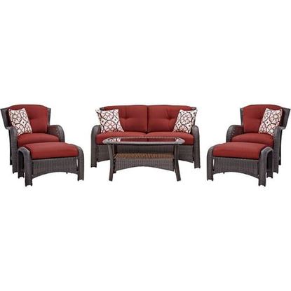 Picture of Brown Resin Wicker 6-Piece Patio Furniture Lounge Set with Red Seat Cushions