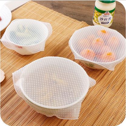 Picture of Quantity: 1 pcs 20x20cm - Food Reusable Silicone Stretch Cling Film Saran Wrap Kitchen Microwave Oven Fridge Seal Bowl Cover Pad Kitchen Tools