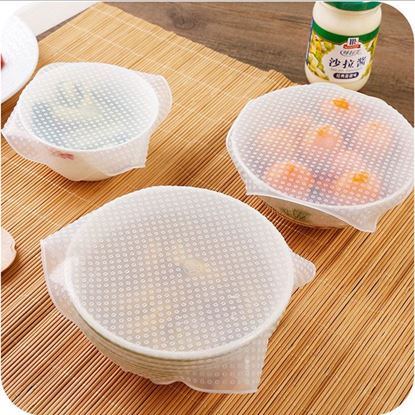 Picture of Quantity: 5 pcs 20x20cm - Food Reusable Silicone Stretch Cling Film Saran Wrap Kitchen Microwave Oven Fridge Seal Bowl Cover Pad Kitchen Tools