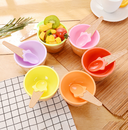 Picture of Color: Blue - Cute ice cream bowl, double layer plastic ice cream cup, anti fall, anti ironing, creative children's tableware, candy color ice cream bowl