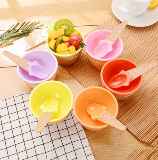 Picture of Color: Blue6PCS - Cute ice cream bowl, double layer plastic ice cream cup, anti fall, anti ironing, creative children's tableware, candy color ice cream bowl