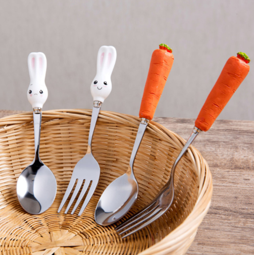 Picture of Carrot Bunny cartoon resin ceramic stainless steel tableware household portable spoon spoon fork children