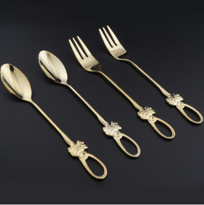 Picture of Style: Cross - Stainless steel spoon fork set butterfly stainless steel coffee spoon, creative Japanese and Korean tableware, gold-plated stainless steel spoon fork