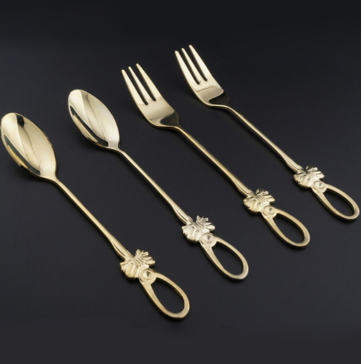 Picture of Style: Cross - Stainless steel spoon fork set butterfly stainless steel coffee spoon, creative Japanese and Korean tableware, gold-plated stainless steel spoon fork