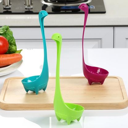 Picture of Color: 3pcs blue, style: With packaging - Cute Dinosaur Vertical Soup Spoon